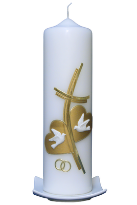 Hochzeitskerze mit gr&uuml;nen Quadraten als Motiv